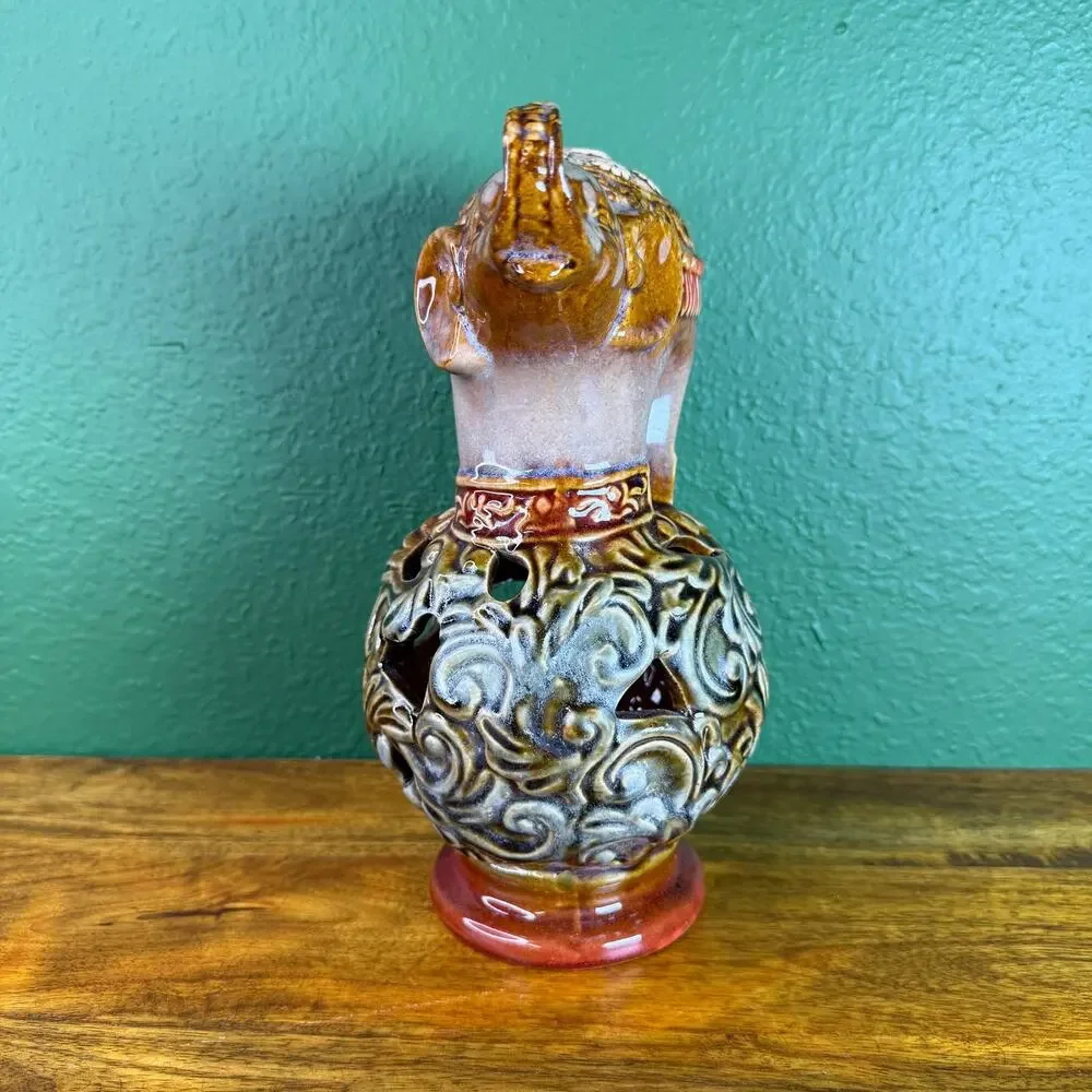 Vintage Elephant Figurine Satsuma Style Japanese Pottery Mini Statue.